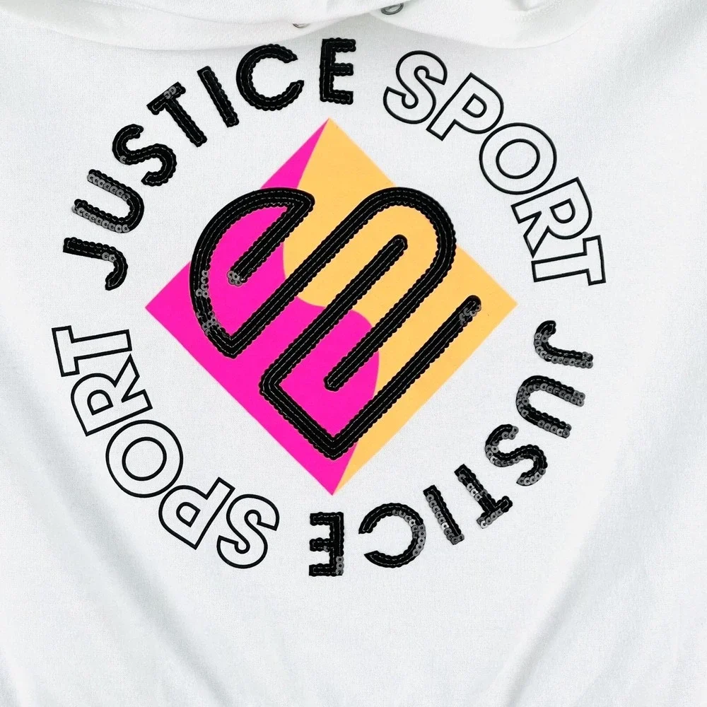Justice Girls Sport Cropped White Hoodie Sweatshirt Sz XLP 16/18 Cap Sleeve NWOT